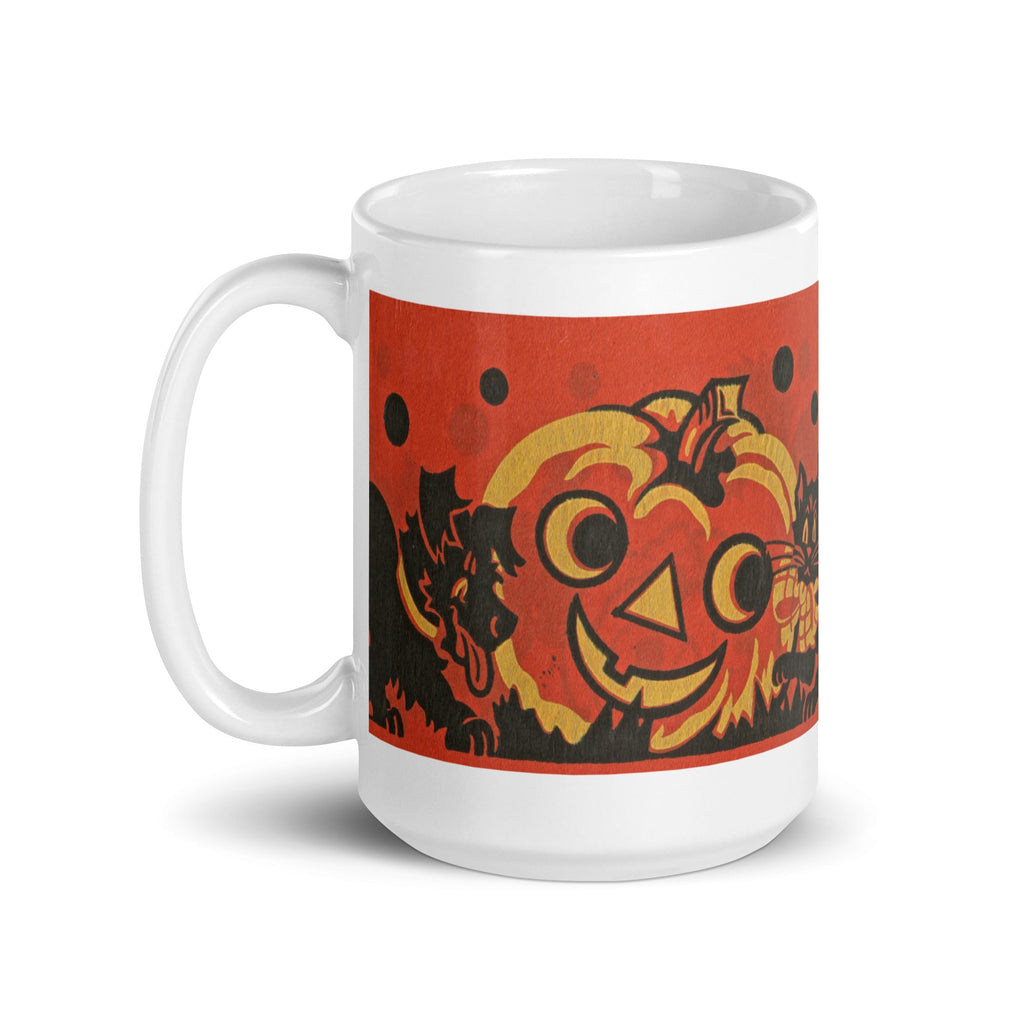 Halloween Jack O Lantern Black Cat And Dog Retro Halloween Print Glossy Mug