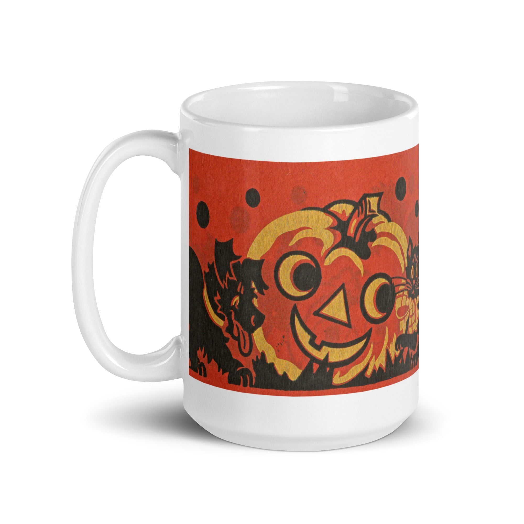 Halloween Jack O Lantern Black Cat And Dog Retro Halloween Print Glossy Mug