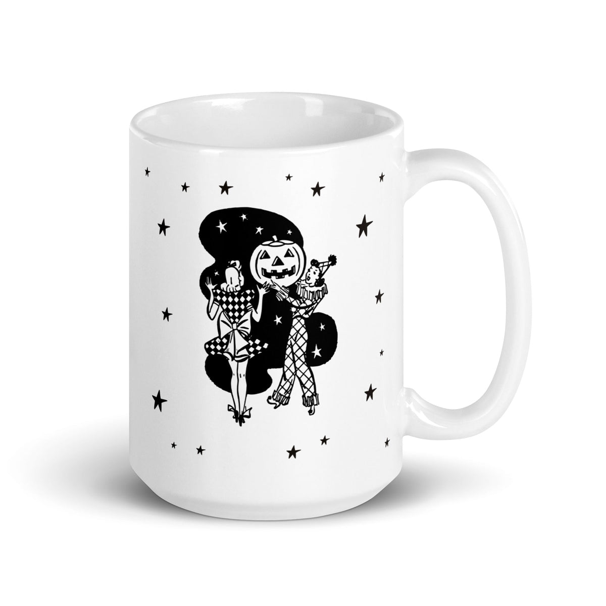 Vintage Halloween Gals PinUp Girl Clown Halloween Retro Print White Glossy Mug