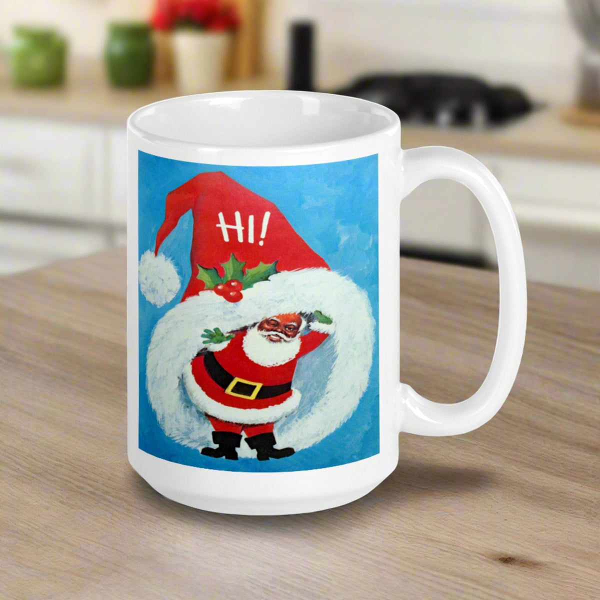 Hi Winking Retro Vintage Black Santa Glossy Coffee Mug