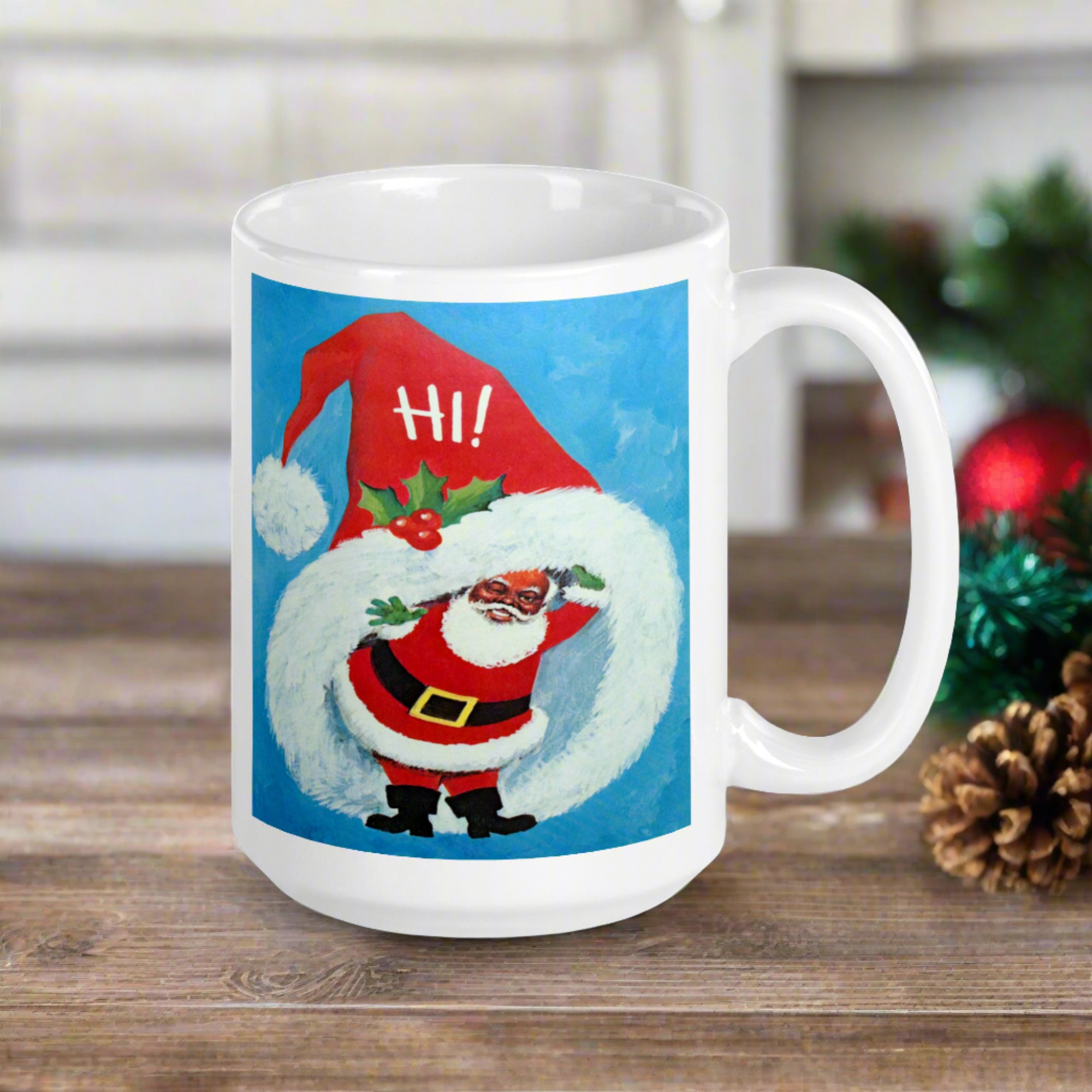 Hi Winking Retro Vintage Black Santa Glossy Coffee Mug