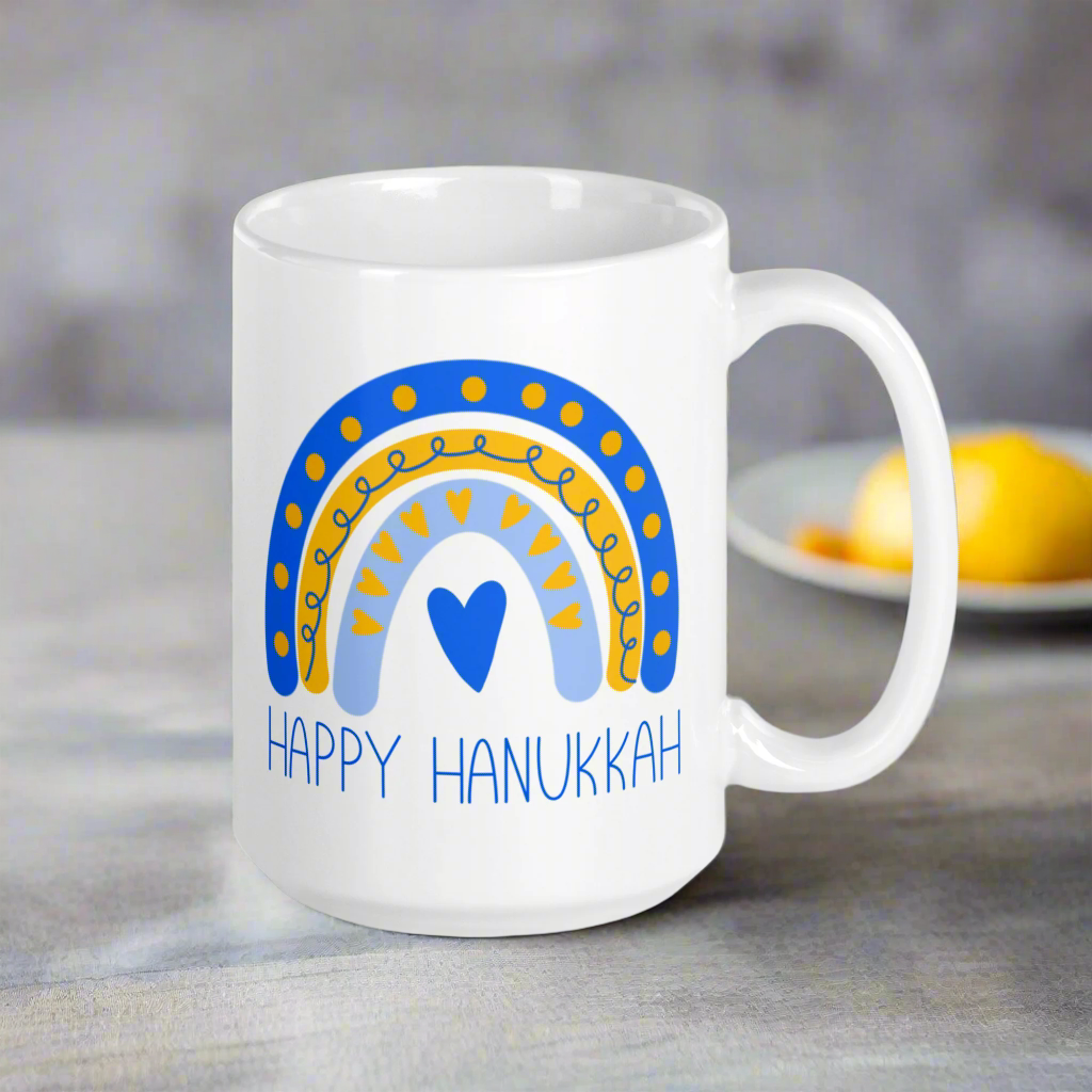 Happy Hanukkah Boho Rainbow Glossy Coffee Mug