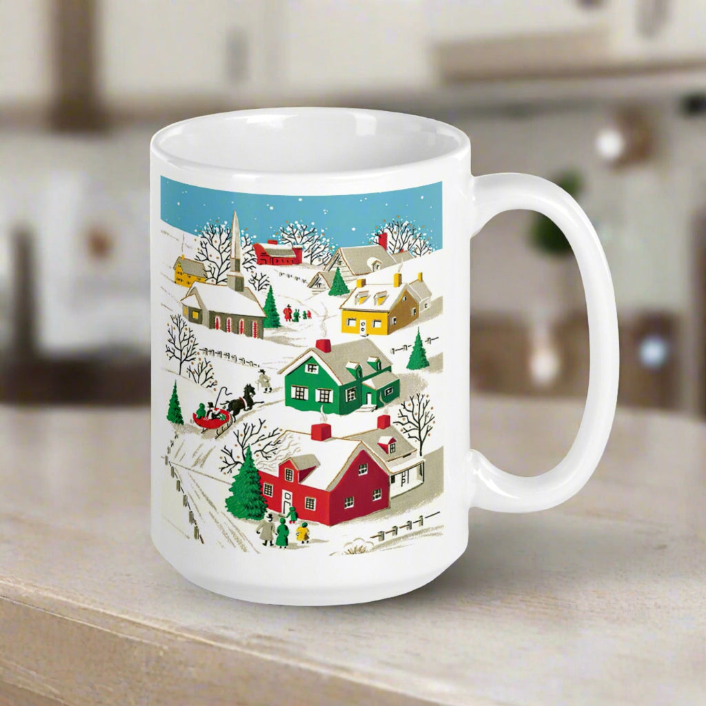 Cozy Christmas Village Retro Christmas Glossy Coffee Mug