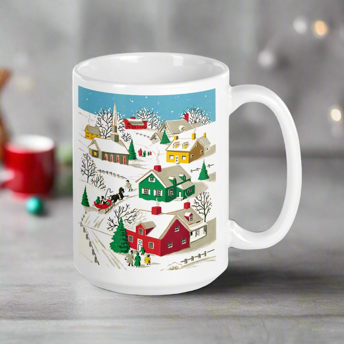 Cozy Christmas Village Retro Christmas Glossy Coffee Mug