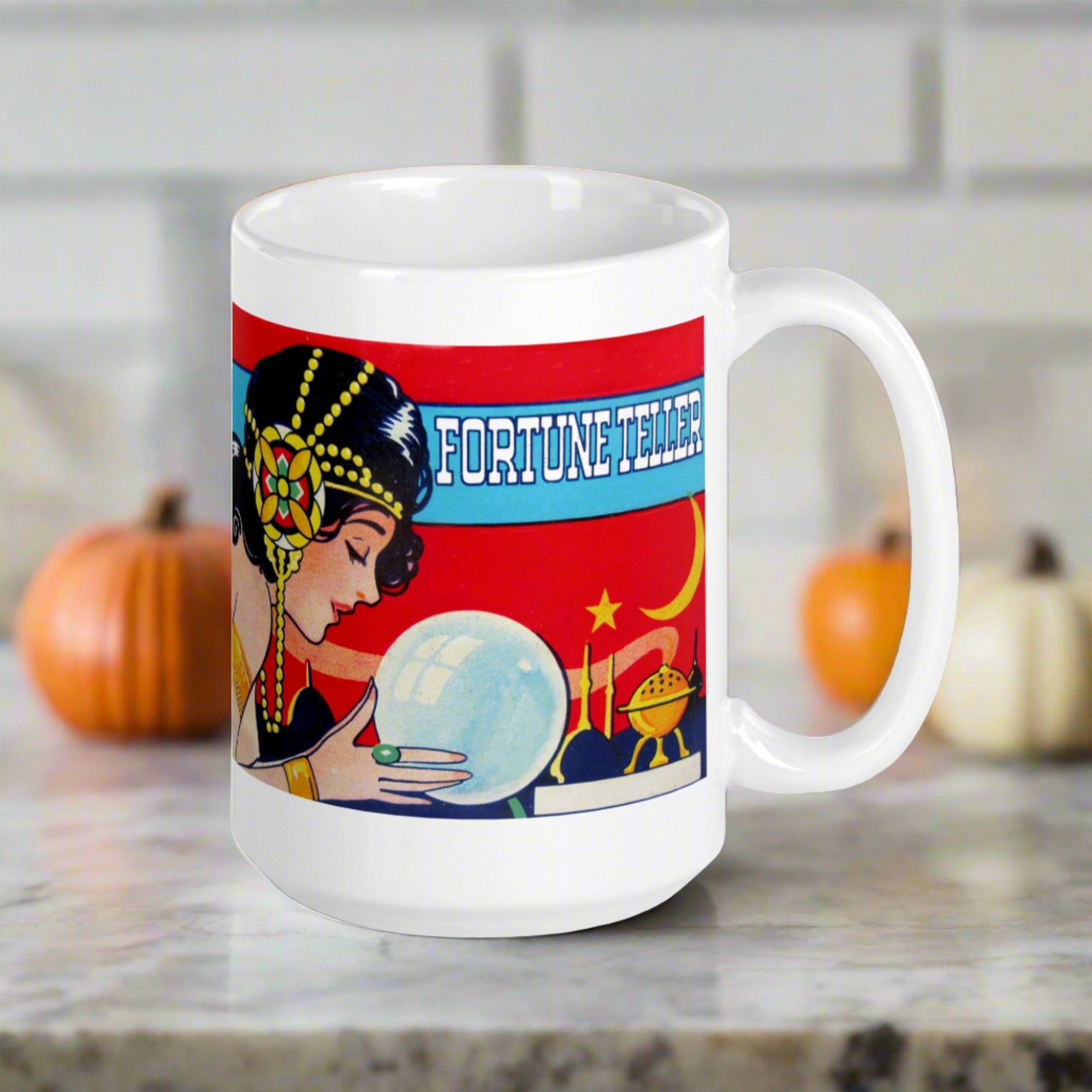 Fortune Teller Tarot Celestial Crystal Retro Halloween Print Glossy Mug