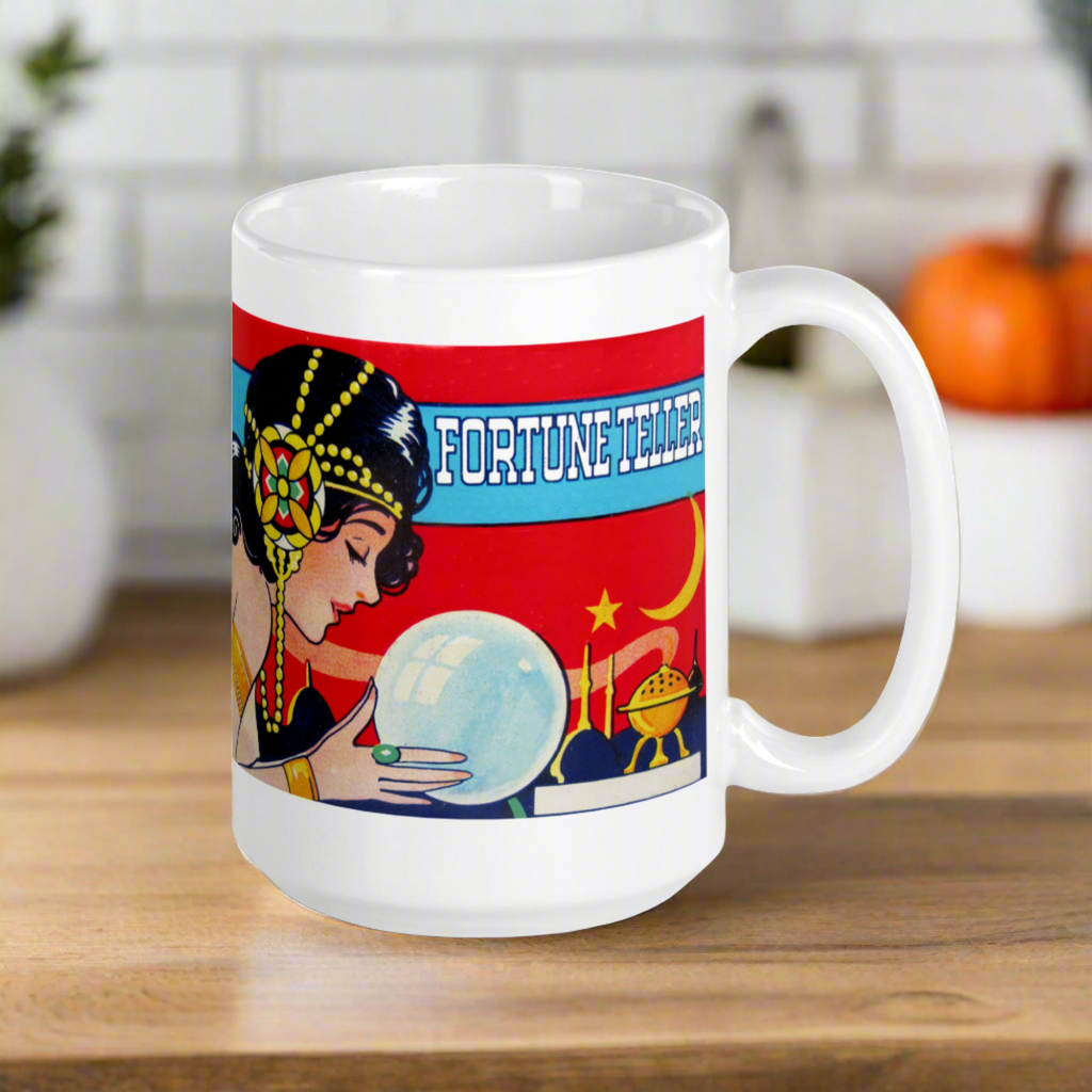 Fortune Teller Tarot Celestial Crystal Retro Halloween Print Glossy Mug