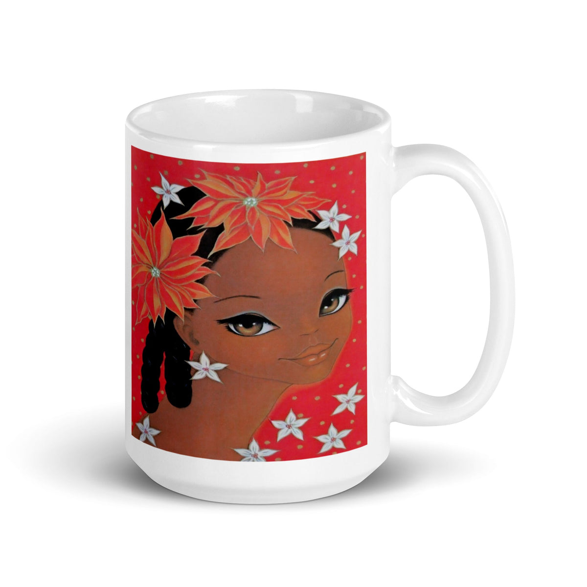Christmas Lady With Poinsettias Mid Century Retro Christmas Print Glossy Coffee Mug