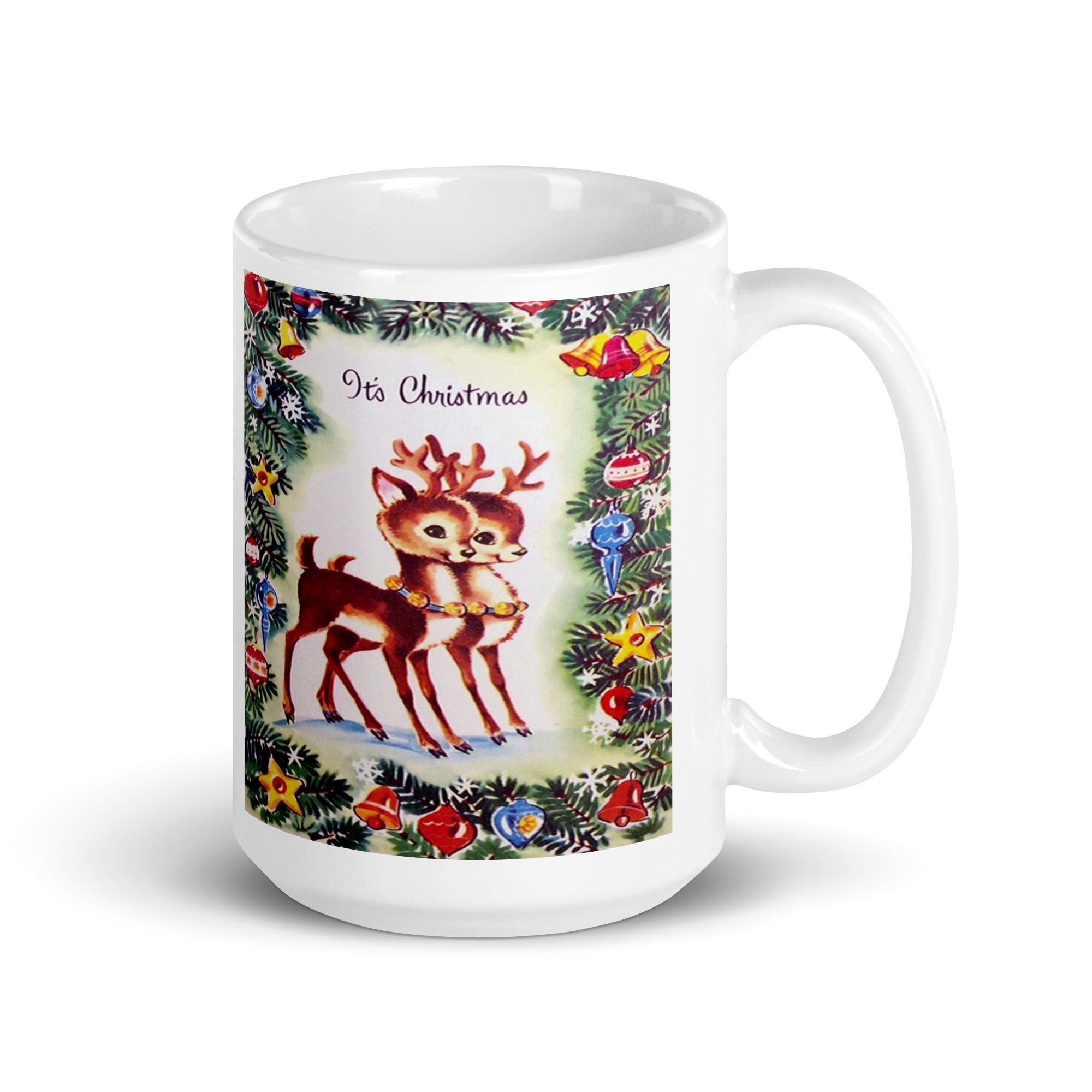 It's Christmas Cute Reindeer Mid Century Retro Christmasas Print White Glossy Coffee Mug