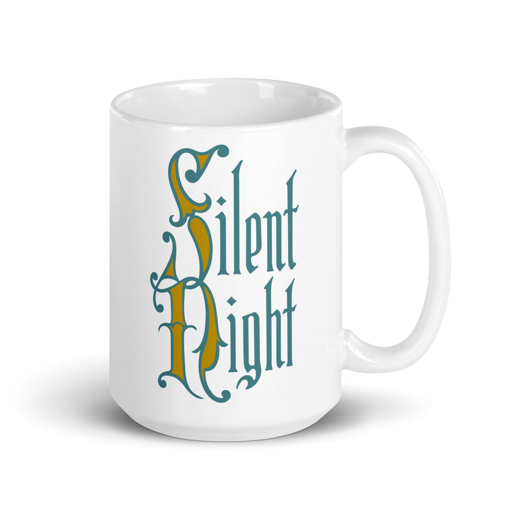 Silent Night Mid Century Retro Style Christmas White Glossy Mug