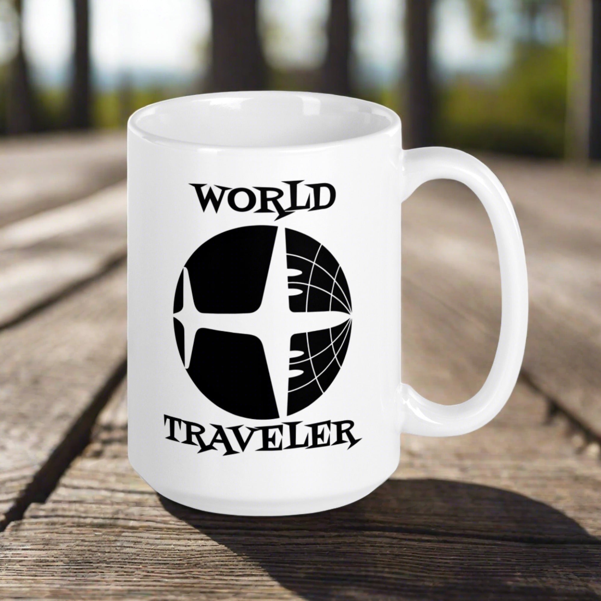 World Traveler Airplane Globe Atomic Mid Century Retro Travel Print White Glossy Mug