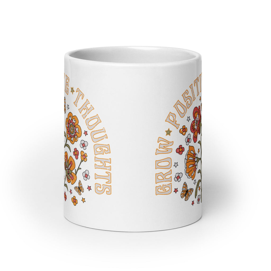 Grow Positive Thoughts Retro Style White Glossy Coffee Mug