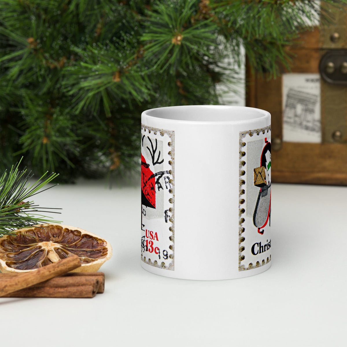 Christmas Stamp Mailbox Retro Christmas Print Glossy Mug