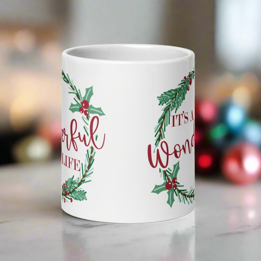 It’s A Wonderful Life Holly Wreath Christmas Glossy Coffee Mug