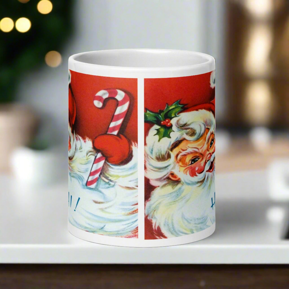 Hi! Santa Christmas Mug Mid Century Retro Christmas Print Glossy Mug