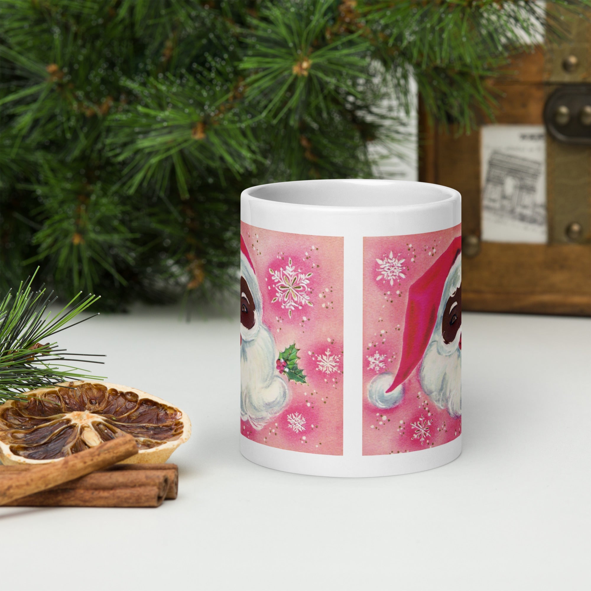 Pink Christmas Santa Mid Century Retro Christmas Glossy Mug