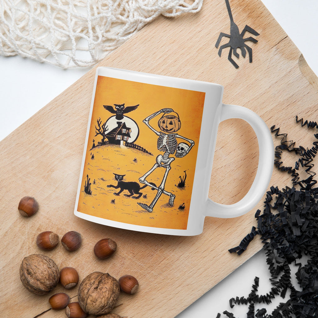 Vintage Halloween Skeleton and Jack O Lantern Bucket Coffee Mug