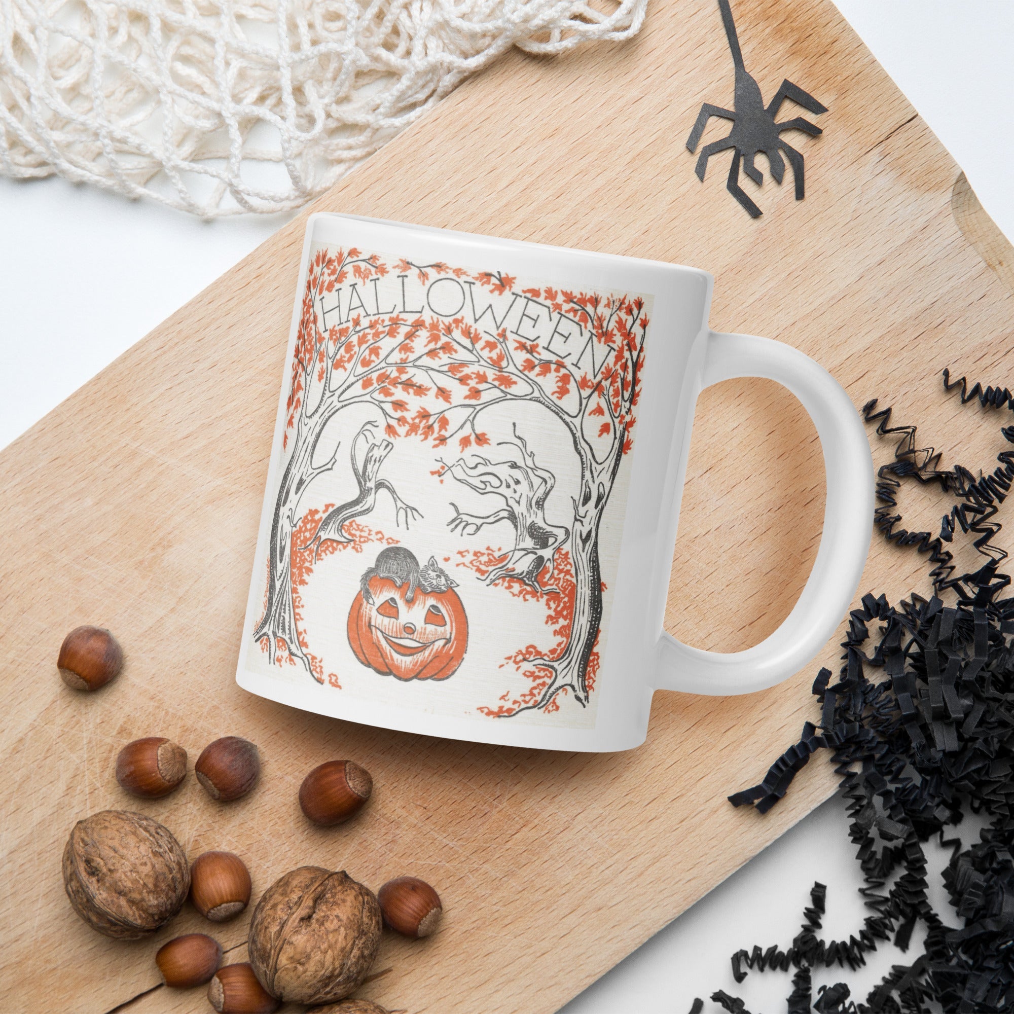 Halloween Trees Black Cat Pumpkin Retro Halloween Glossy Coffee Mug