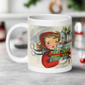 Retro Christmas Lady With Gifts Mid Century Retro Christmas Print White Glossy Coffee Mug