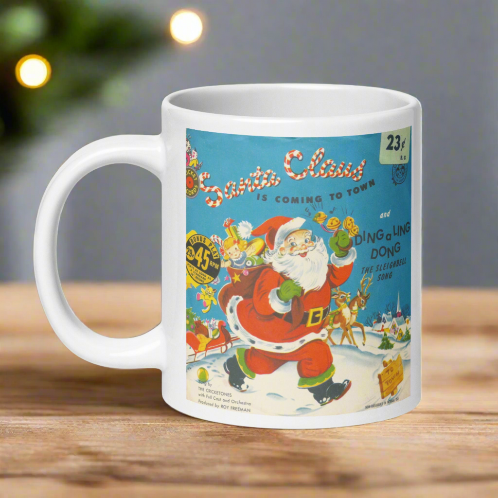 Santa Claus Is Coming To Town Record Cover Retro Christmas Glossy Coffee Mug