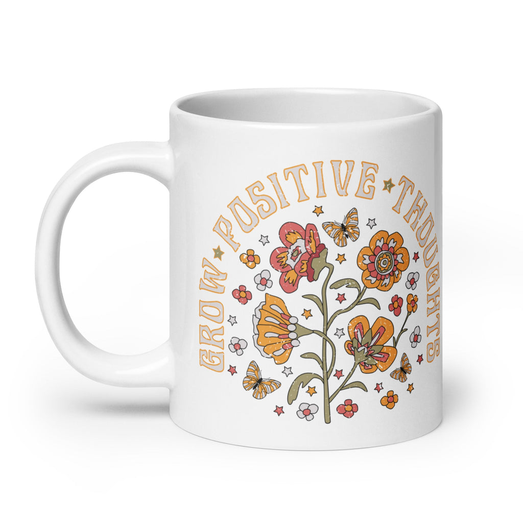 Grow Positive Thoughts Retro Style White Glossy Coffee Mug