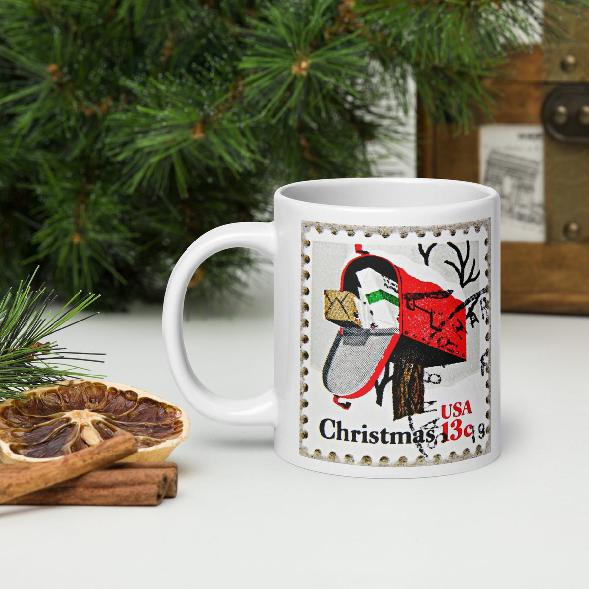 Christmas Stamp Mailbox Retro Christmas Print Glossy Mug