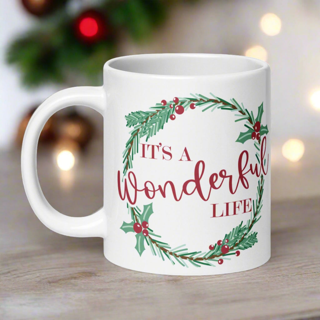 It’s A Wonderful Life Holly Wreath Christmas Glossy Coffee Mug