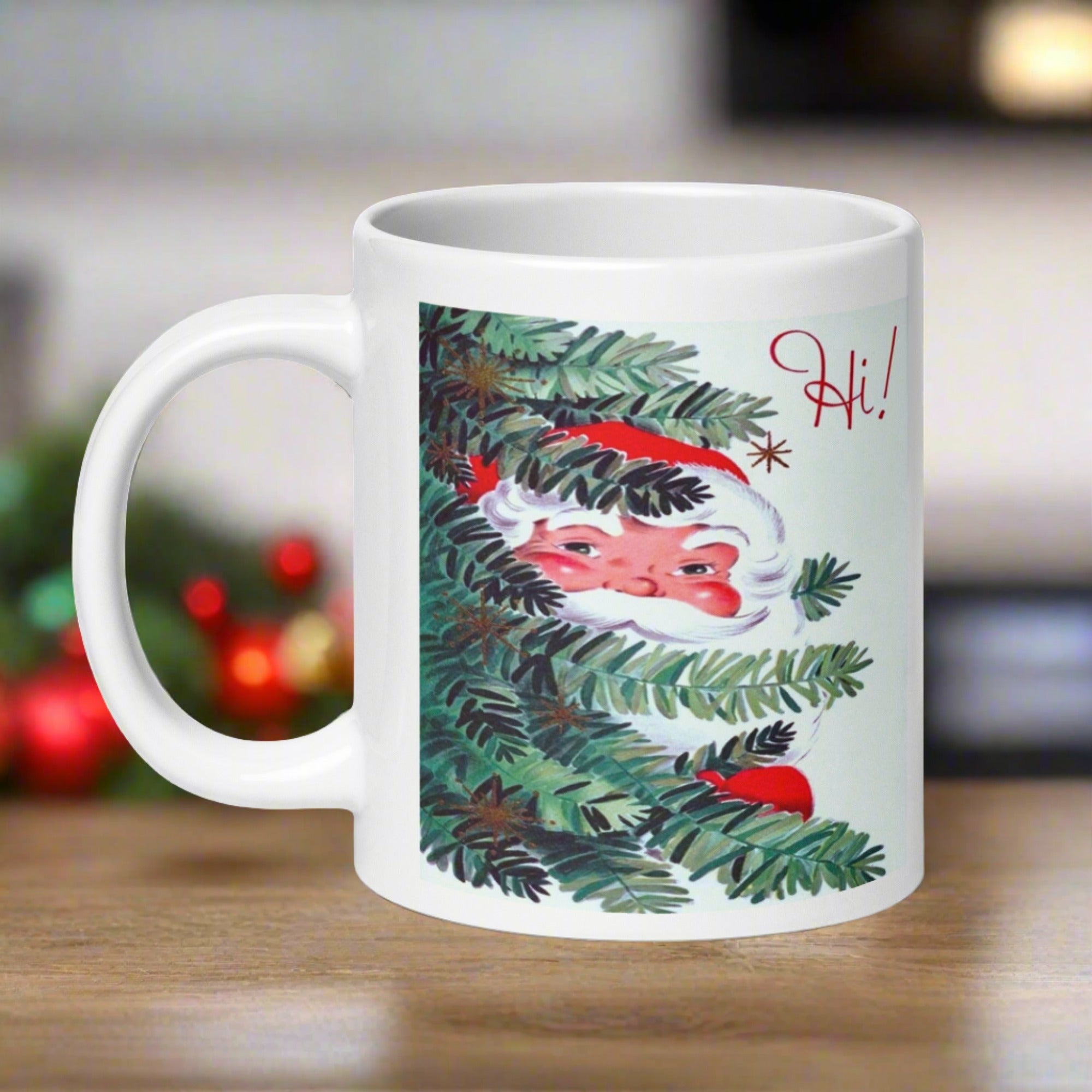 Hi! Santa In Tree Retro Vintage Glossy Coffee Mug