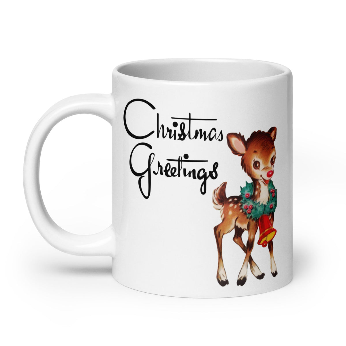 Christmas Greetings Reindeer Mid Century Retro Christmas Print Glossy Mug