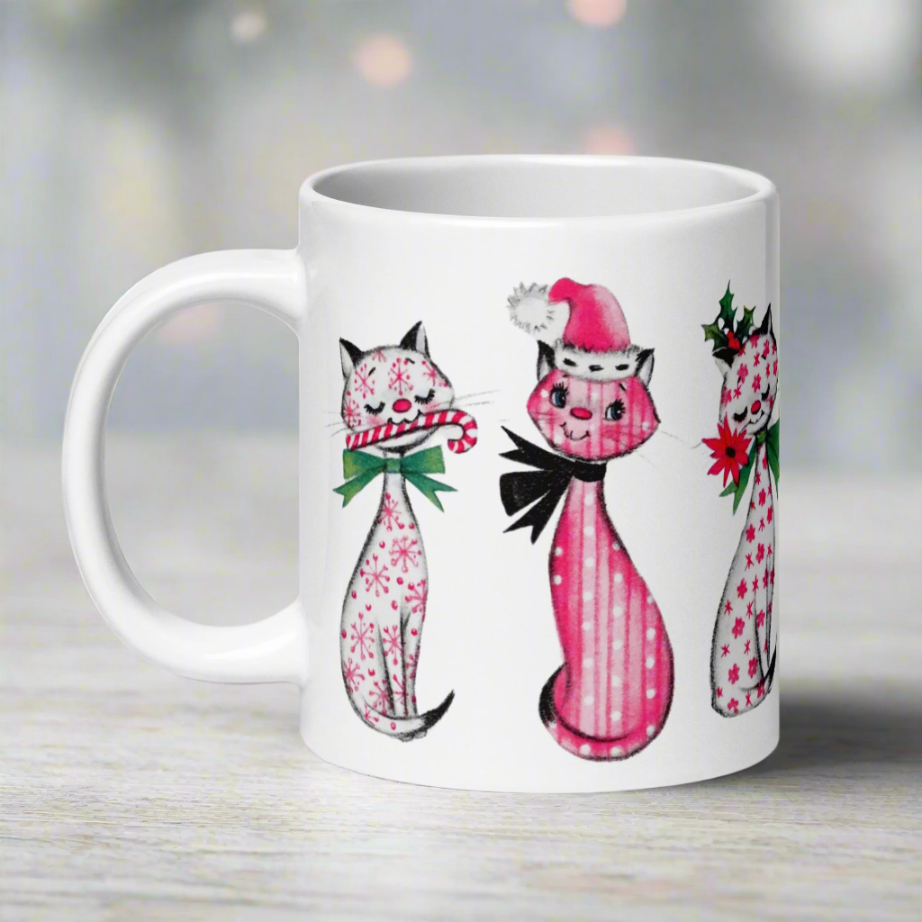 Christmas Cats Retro Midcentury Glossy Coffee Mug