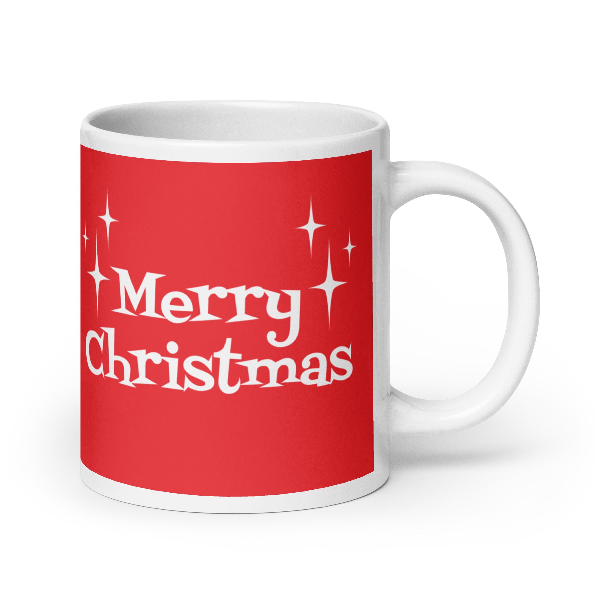 Merry Christmas Starburst Atomic Mid Century Retro Style Red And White Christmas Glossy Mug