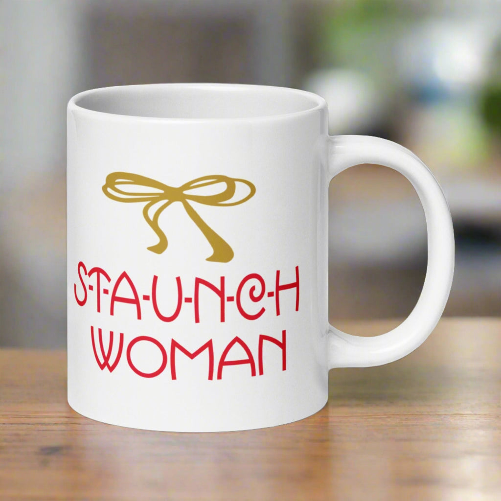 Little Edie Gold Bow Staunch Woman White Glossy Mug