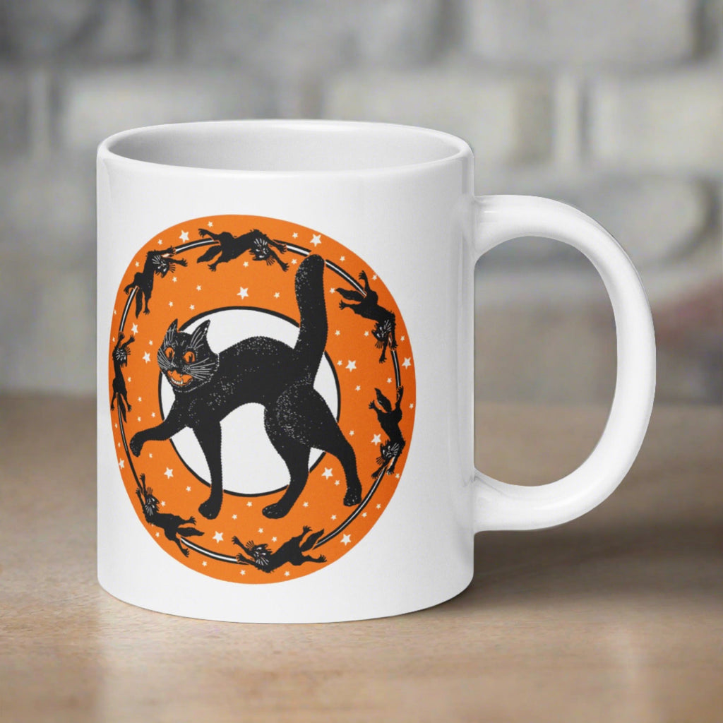 Black Cats Full Moon Retro Vintage Halloween Glossy Coffee Mug