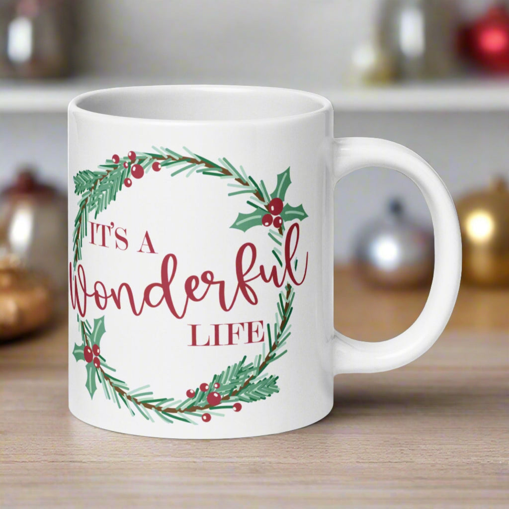 It’s A Wonderful Life Holly Wreath Christmas Glossy Coffee Mug