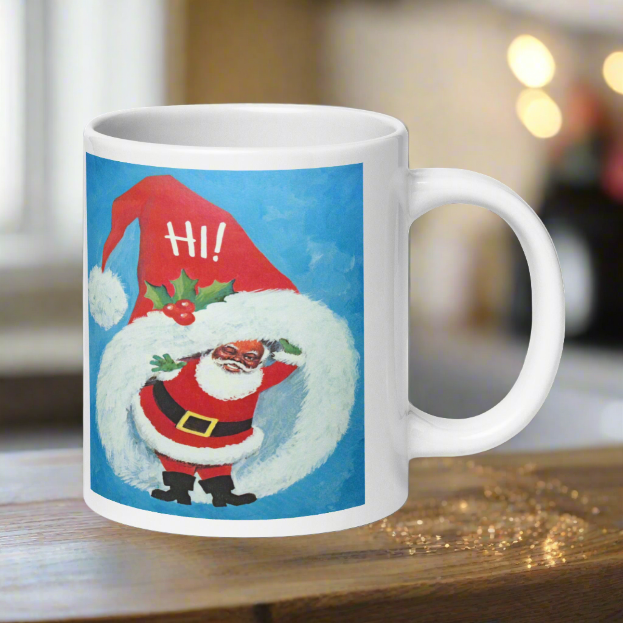 Hi Winking Retro Vintage Black Santa Glossy Coffee Mug