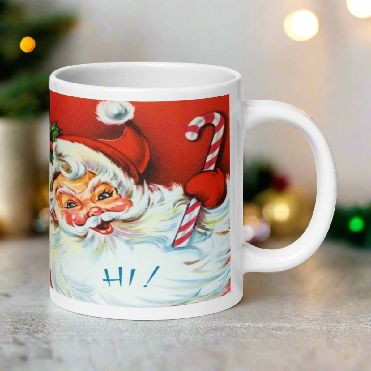 Hi! Santa Christmas Mug Mid Century Retro Christmas Print Glossy Mug