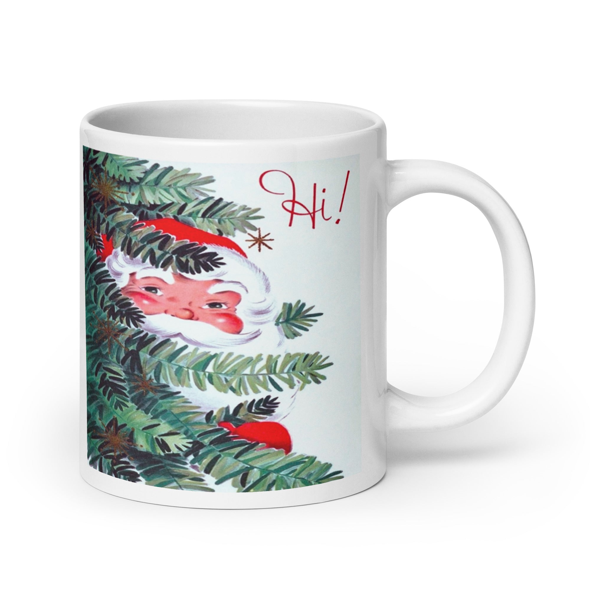 Santa Hi! Mid Century Retro Christmas Print Glossy Mug