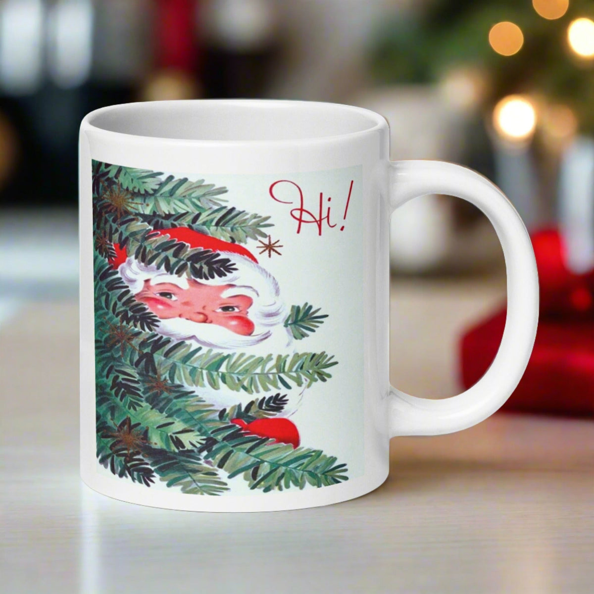 Hi! Santa In Tree Retro Vintage Glossy Coffee Mug