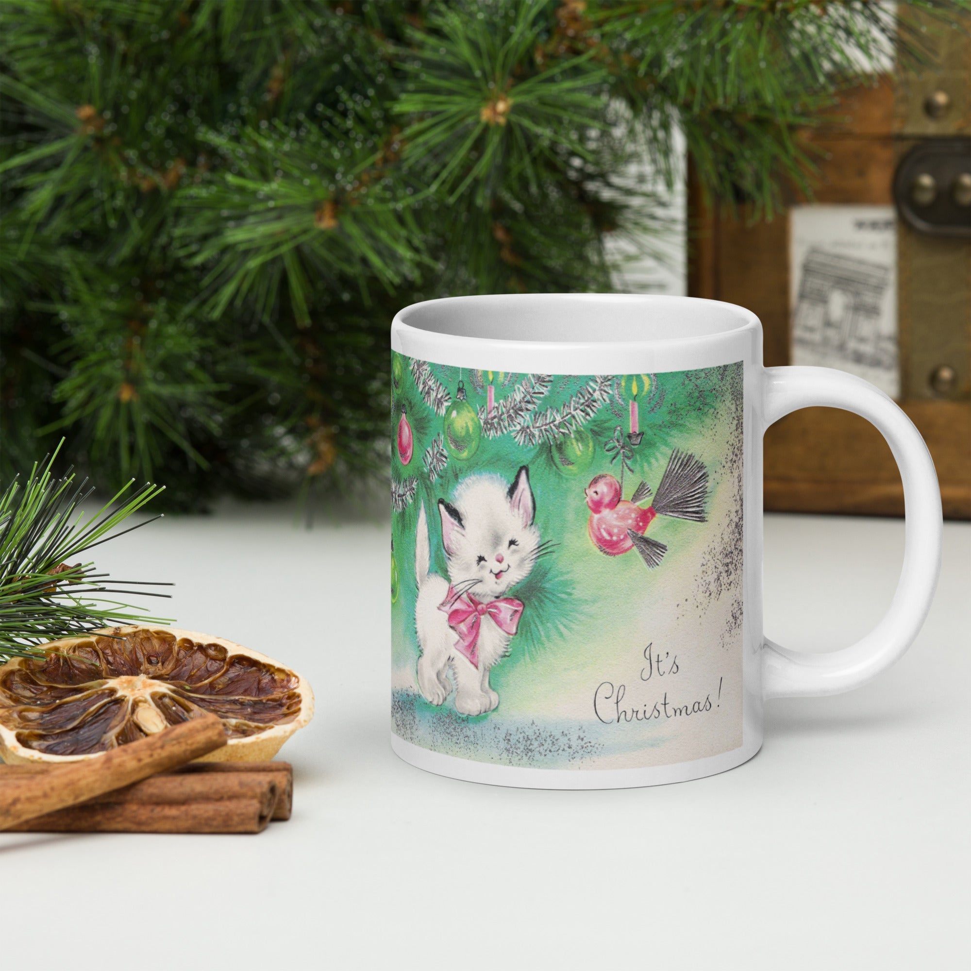 Christmas Kitten Mug Midcentury Retro Glossy Mug