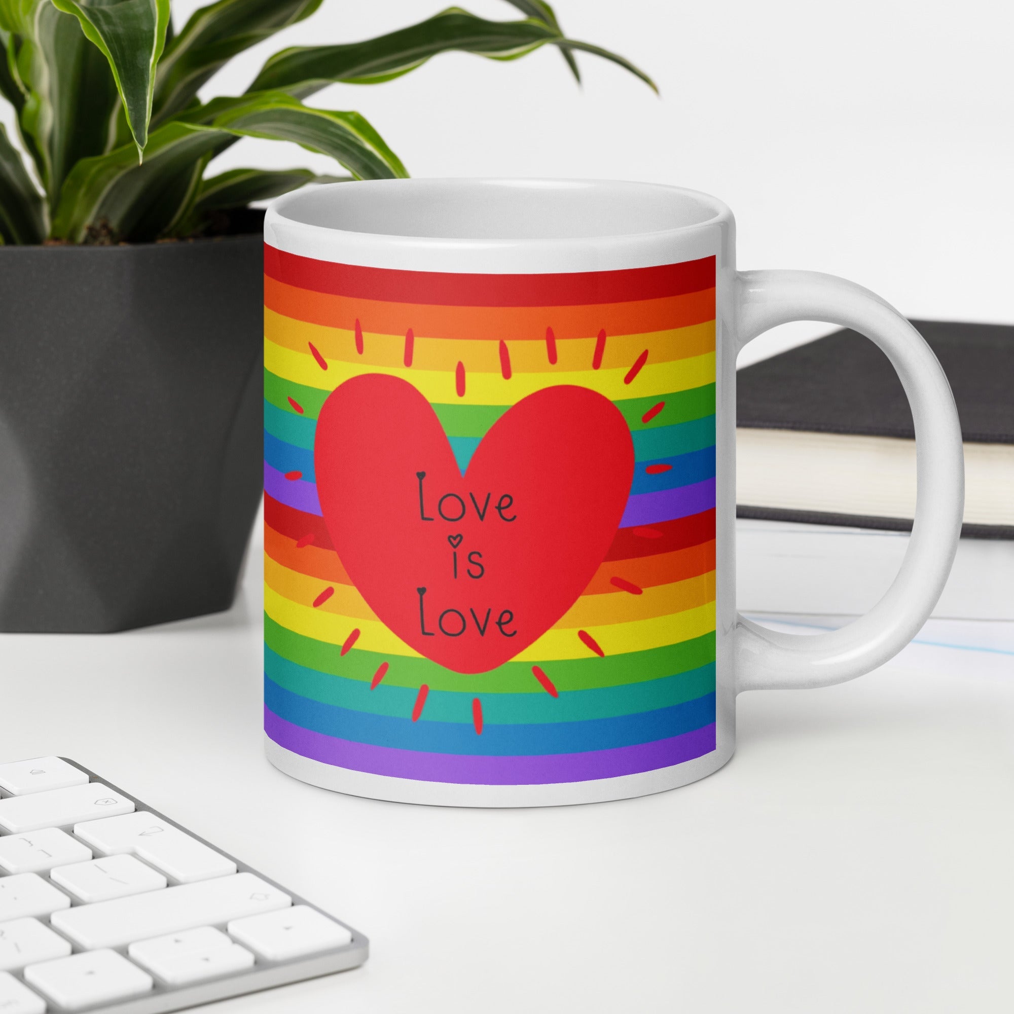Love Is Love Rainbow Pride Heart Glossy Coffee Mug Ceramic Cup