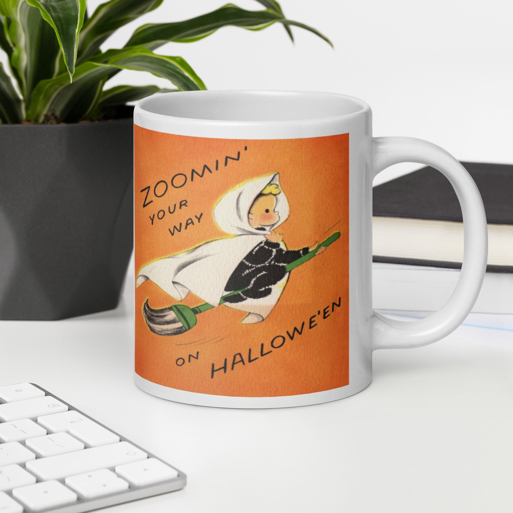 Zoomin' Your Way On Halloween Little Witch Retro Halloween Print Glossy Mug