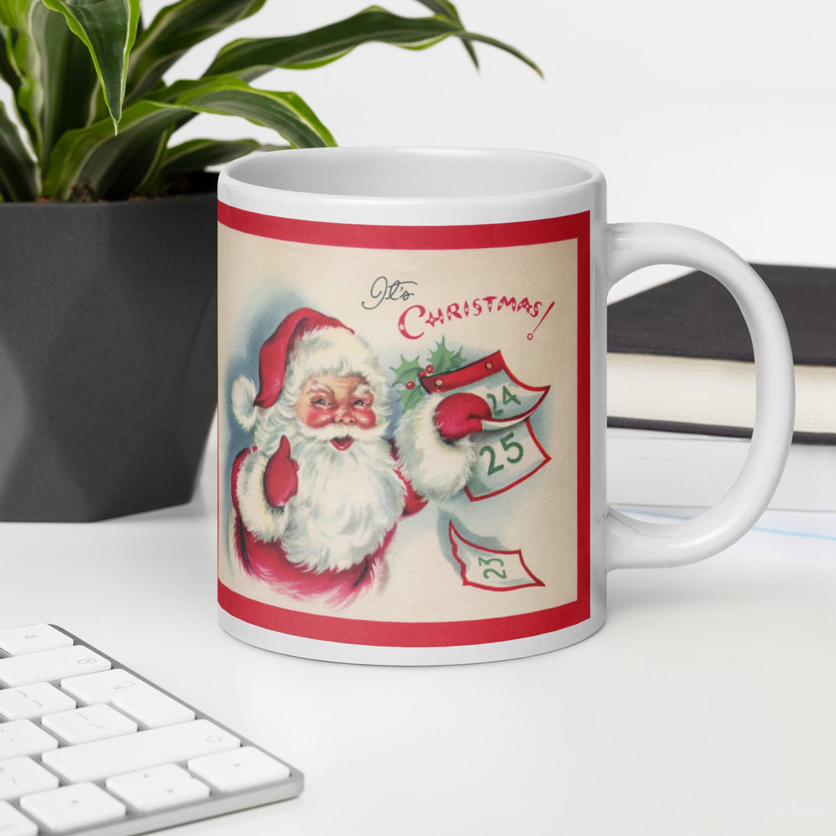 Santa It's Christmas Countdown Calendar Retro Print Ceramic Glossy Coffee Mug
