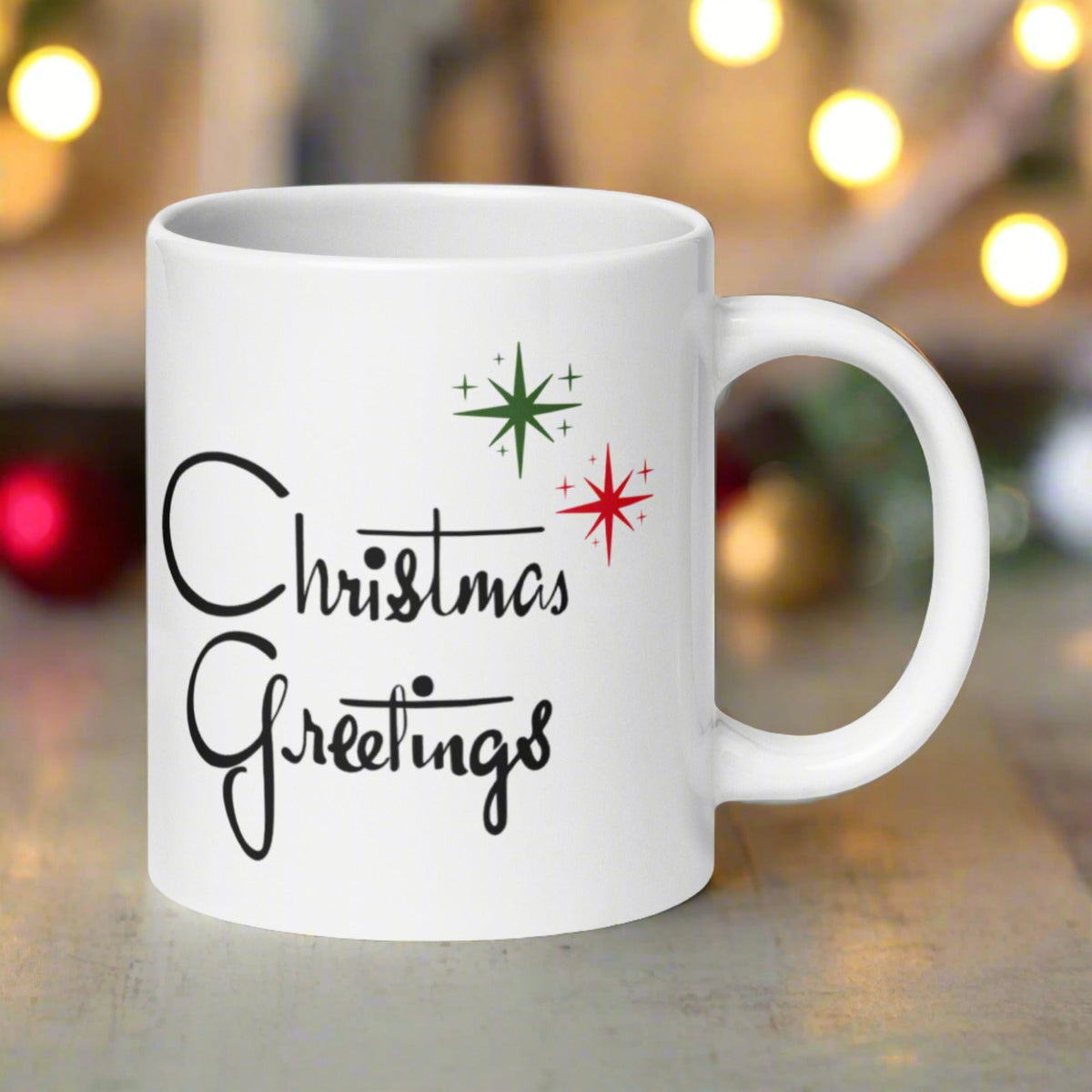 Christmas Greetings Starburst Atomic Mid Century Glossy Cofffee Mug